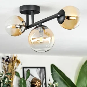hofstein Chehalis Plafonnier, Boule lumineuse Ambre, Clair, 3 lumières* Lampes En Verre