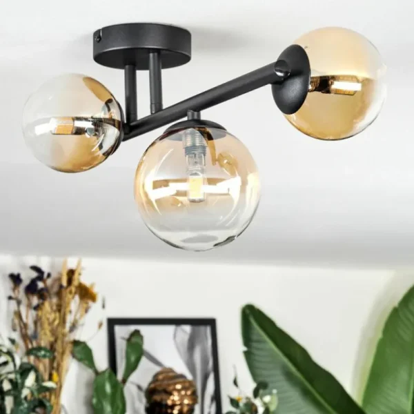 hofstein Chehalis Plafonnier, Boule lumineuse Ambre, Clair, 3 lumières* Lampes En Verre