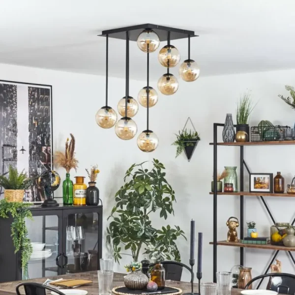 hofstein Chehalis Plafonnier, Boule lumineuse Ambre, 9 lumières* Lampes En Verre