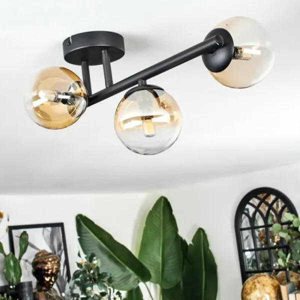 hofstein Chehalis Plafonnier, Boule lumineuse Ambre, Clair, 3 lumières* Lampes En Verre
