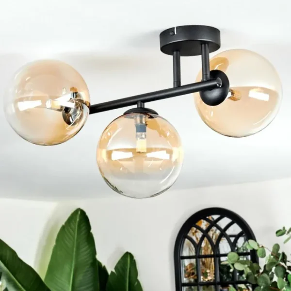 hofstein Chehalis Plafonnier, Boule lumineuse Ambre, Clair, 3 lumières* Lampes En Verre