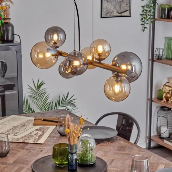 hofstein Chehalis Suspension, Boule lumineuse, Suspension Ambre, Fumé, 8 lumières* Lampes Modernes