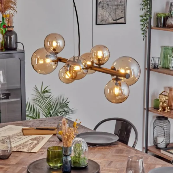 hofstein Chehalis Suspension, Boule lumineuse, Suspension Ambre, 8 lumières* Lampes En Verre