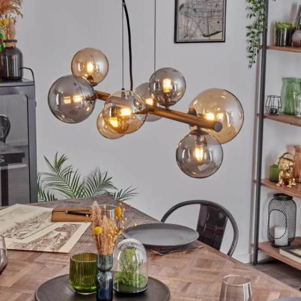 hofstein Chehalis Suspension, Boule lumineuse, Suspension Ambre, Fumé, 8 lumières* Lampes Modernes