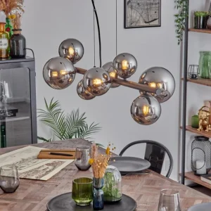 hofstein Chehalis Suspension, Boule lumineuse, Suspension Chrome, Fumé, 8 lumières* Lampes Modernes