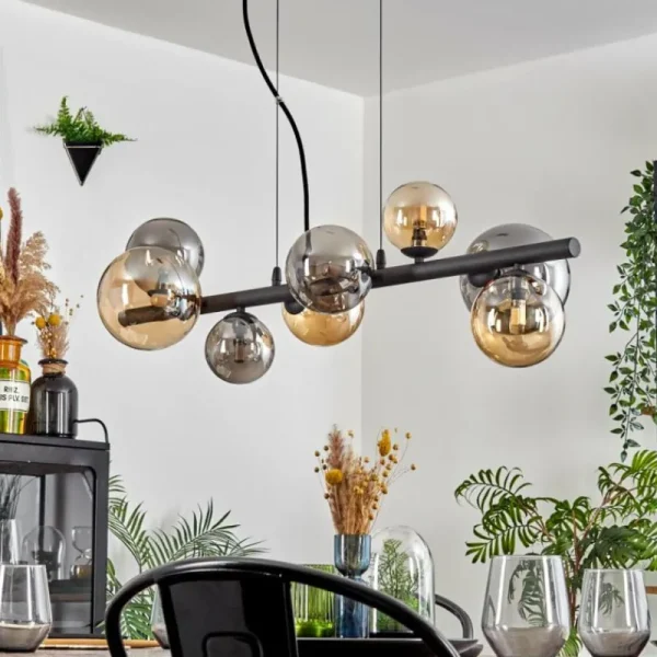 hofstein Chehalis Suspension, Boule lumineuse, Suspension Ambre, Fumé, 8 lumières* Lampes Modernes