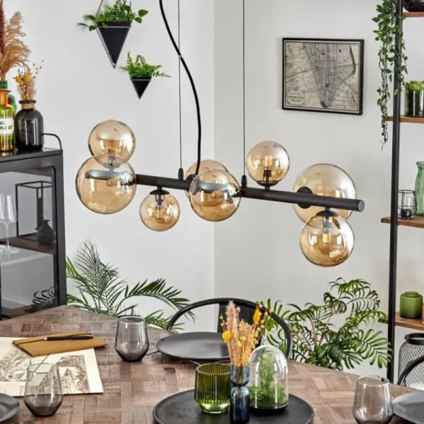 hofstein Chehalis Suspension, Boule lumineuse, Suspension Ambre, 8 lumières* Lampes En Verre