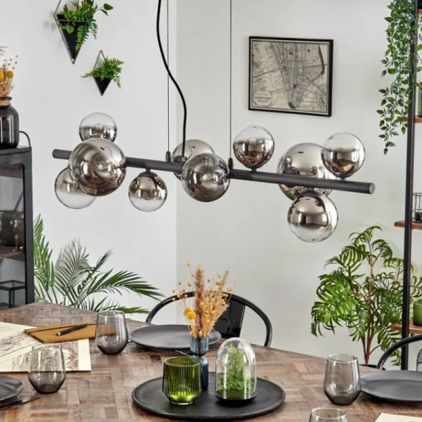 hofstein Chehalis Suspension, Boule lumineuse, Suspension Chrome, Clair, Fumé, 10 lumières* Lampes Modernes