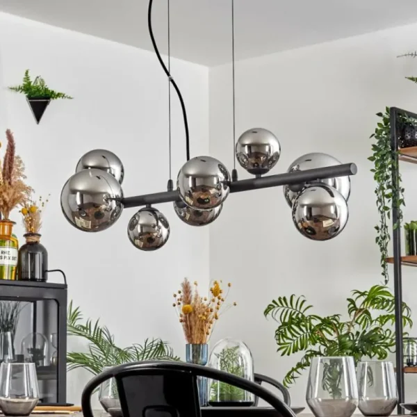 hofstein Chehalis Suspension, Boule lumineuse, Suspension Chrome, Fumé, 8 lumières* Lampes Modernes