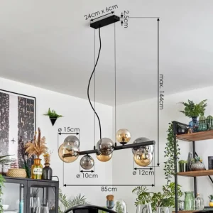 hofstein Chehalis Suspension, Boule lumineuse, Suspension Ambre, Fumé, 8 lumières* Lampes Modernes