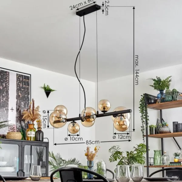 hofstein Chehalis Suspension, Boule lumineuse, Suspension Ambre, 8 lumières* Lampes En Verre
