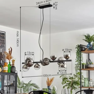 hofstein Chehalis Suspension, Boule lumineuse, Suspension Chrome, Clair, Fumé, 10 lumières* Lampes Modernes