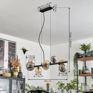 hofstein Chehalis Suspension, Boule lumineuse, Suspension Ambre, Fumé, 8 lumières* Lampes Modernes