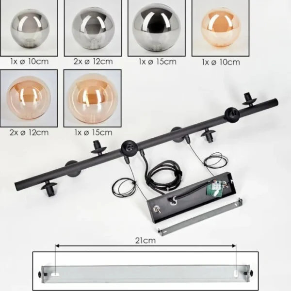 hofstein Chehalis Suspension, Boule lumineuse, Suspension Ambre, Fumé, 8 lumières* Lampes Modernes