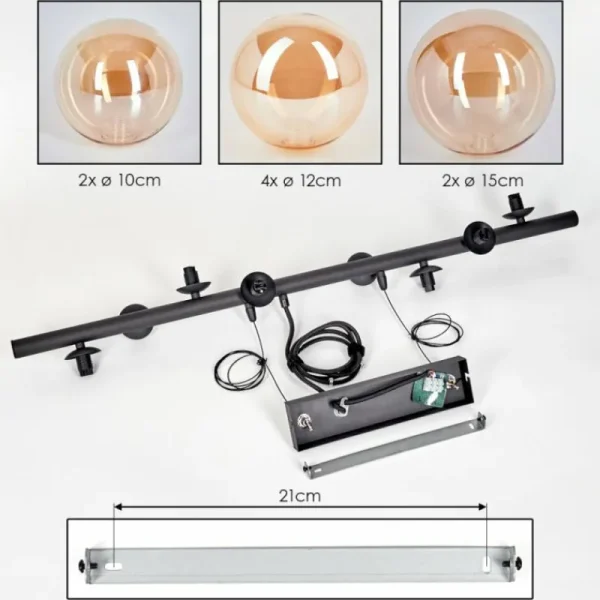 hofstein Chehalis Suspension, Boule lumineuse, Suspension Ambre, 8 lumières* Lampes En Verre