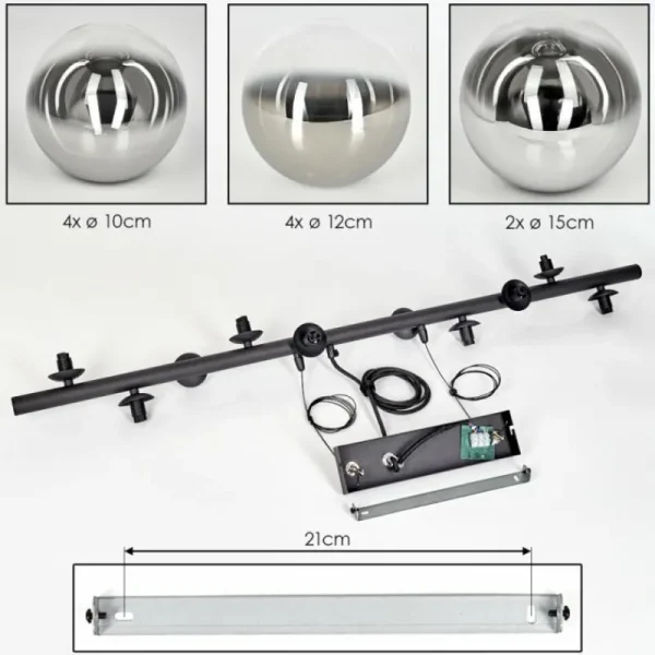 hofstein Chehalis Suspension, Boule lumineuse, Suspension Chrome, Clair, Fumé, 10 lumières* Lampes Modernes