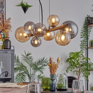 hofstein Chehalis Suspension, Boule lumineuse, Suspension Ambre, Fumé, 8 lumières* Lampes Modernes