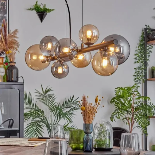 hofstein Chehalis Suspension, Boule lumineuse, Suspension Ambre, Fumé, 8 lumières* Lampes Modernes