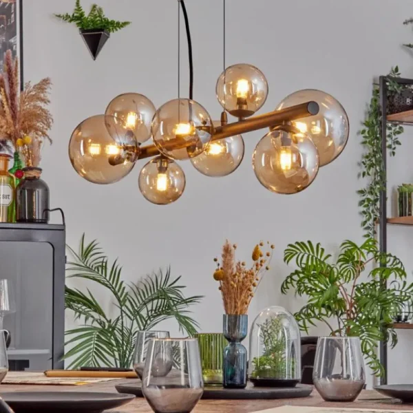 hofstein Chehalis Suspension, Boule lumineuse, Suspension Ambre, 8 lumières* Lampes En Verre