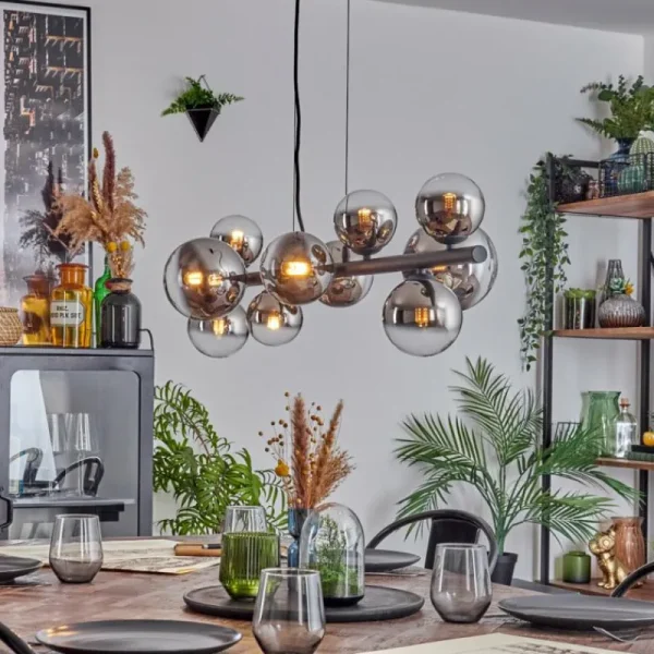 hofstein Chehalis Suspension, Boule lumineuse, Suspension Chrome, Clair, Fumé, 10 lumières* Lampes Modernes