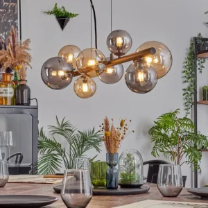 hofstein Chehalis Suspension, Boule lumineuse, Suspension Ambre, Fumé, 8 lumières* Lampes Modernes