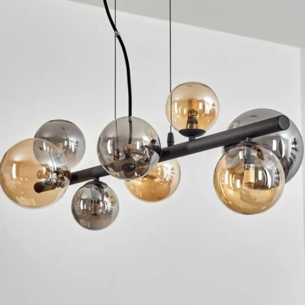hofstein Chehalis Suspension, Boule lumineuse, Suspension Ambre, Fumé, 8 lumières* Lampes Modernes
