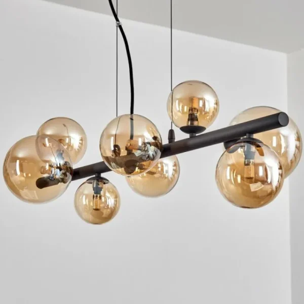 hofstein Chehalis Suspension, Boule lumineuse, Suspension Ambre, 8 lumières* Lampes En Verre