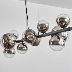 hofstein Chehalis Suspension, Boule lumineuse, Suspension Chrome, Clair, Fumé, 10 lumières* Lampes Modernes