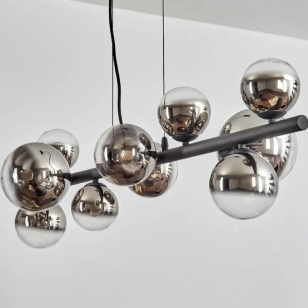 hofstein Chehalis Suspension, Boule lumineuse, Suspension Chrome, Clair, Fumé, 10 lumières* Lampes Modernes