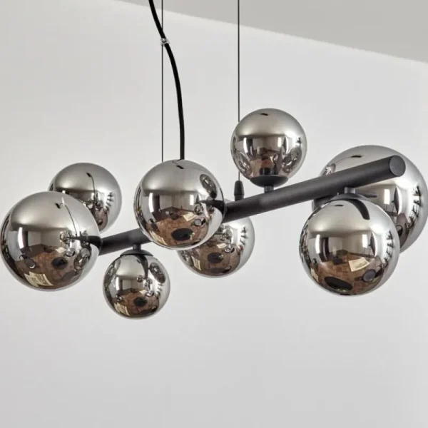 hofstein Chehalis Suspension, Boule lumineuse, Suspension Chrome, Fumé, 8 lumières* Lampes Modernes