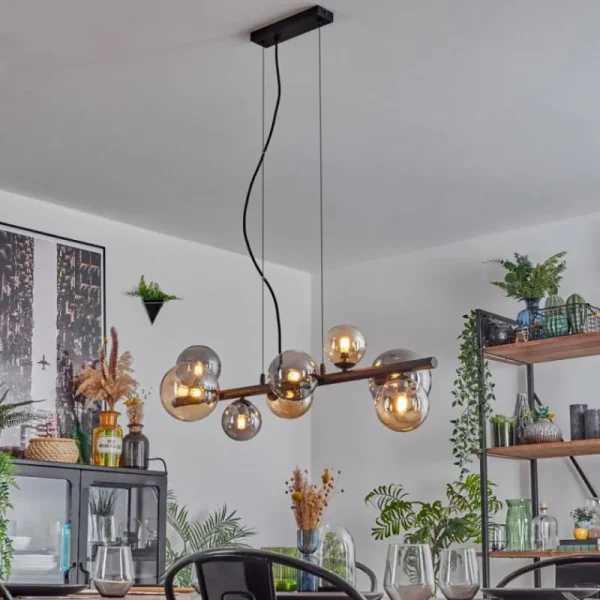 hofstein Chehalis Suspension, Boule lumineuse, Suspension Ambre, Fumé, 8 lumières* Lampes Modernes