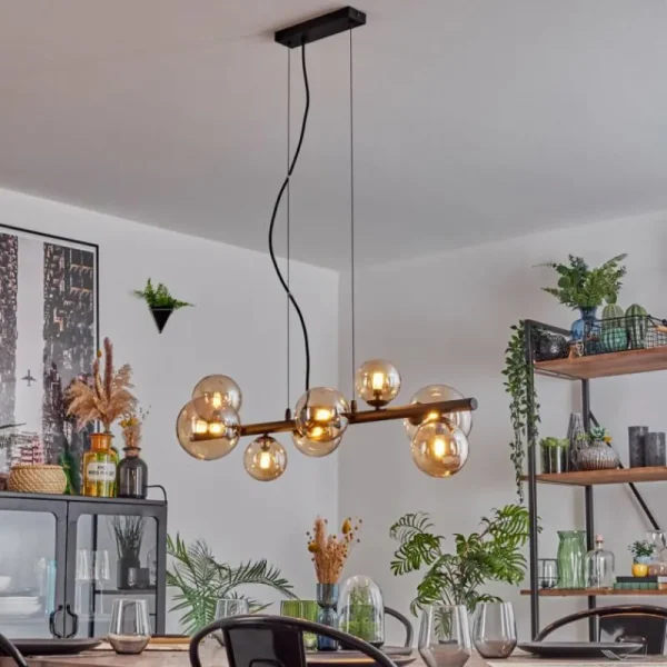 hofstein Chehalis Suspension, Boule lumineuse, Suspension Ambre, 8 lumières* Lampes En Verre