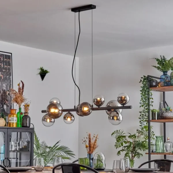 hofstein Chehalis Suspension, Boule lumineuse, Suspension Chrome, Clair, Fumé, 10 lumières* Lampes Modernes