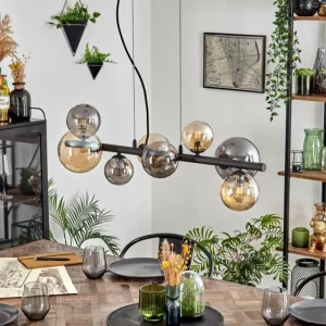 hofstein Chehalis Suspension, Boule lumineuse, Suspension Ambre, Fumé, 8 lumières* Lampes Modernes