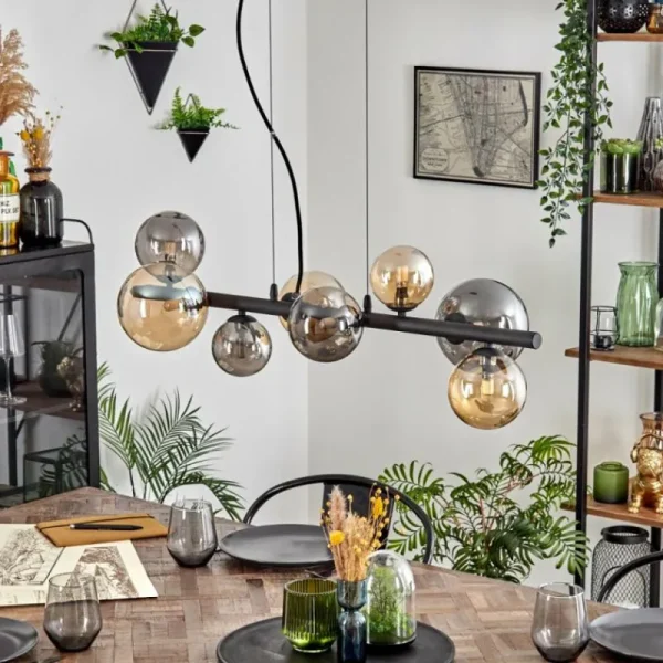 hofstein Chehalis Suspension, Boule lumineuse, Suspension Ambre, Fumé, 8 lumières* Lampes Modernes