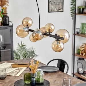 hofstein Chehalis Suspension, Boule lumineuse, Suspension Ambre, 8 lumières* Lampes En Verre