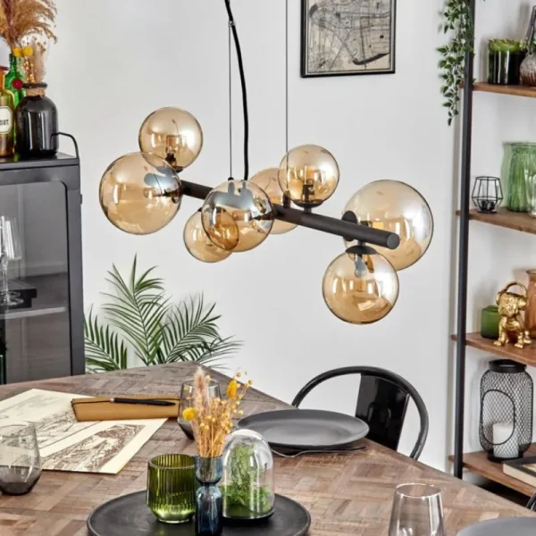 hofstein Chehalis Suspension, Boule lumineuse, Suspension Ambre, 8 lumières* Lampes En Verre