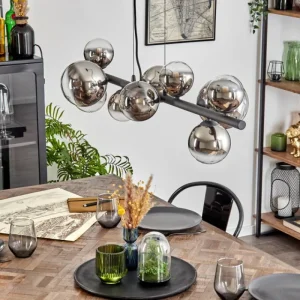 hofstein Chehalis Suspension, Boule lumineuse, Suspension Chrome, Clair, Fumé, 10 lumières* Lampes Modernes