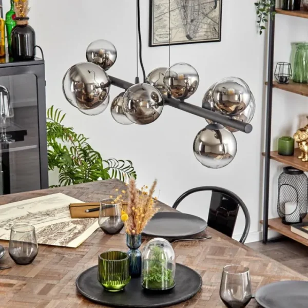 hofstein Chehalis Suspension, Boule lumineuse, Suspension Chrome, Clair, Fumé, 10 lumières* Lampes Modernes