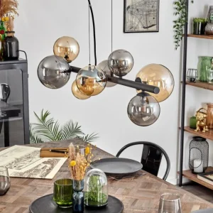 hofstein Chehalis Suspension, Boule lumineuse, Suspension Ambre, Fumé, 8 lumières* Lampes Modernes