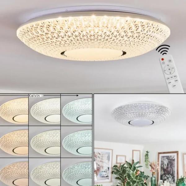 hofstein Curin Plafonnier LED Blanc, 1 lumière, Télécommandes* Lampes En Verre