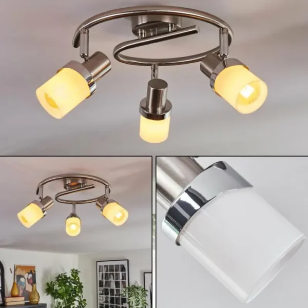 hofstein Davor Plafonnier, Spot de plafond Chrome, Nickel mat, 3 lumières* Lampes En Verre