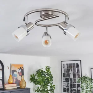 hofstein Davor Plafonnier, Spot de plafond Chrome, Nickel mat, 3 lumières* Lampes En Verre