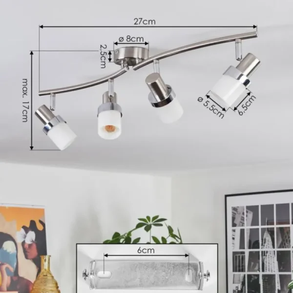 hofstein Davor Plafonnier, Spot de plafond Chrome, Nickel mat, 4 lumières* Lampes En Verre