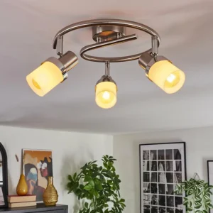 hofstein Davor Plafonnier, Spot de plafond Chrome, Nickel mat, 3 lumières* Lampes En Verre