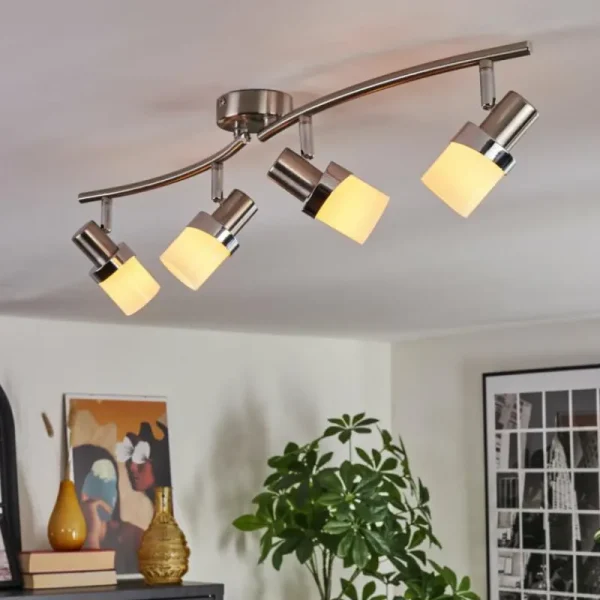 hofstein Davor Plafonnier, Spot de plafond Chrome, Nickel mat, 4 lumières* Lampes En Verre