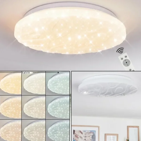 hofstein Deral Plafonnier LED Blanc, 1 lumière, Télécommandes* Lampes Modernes