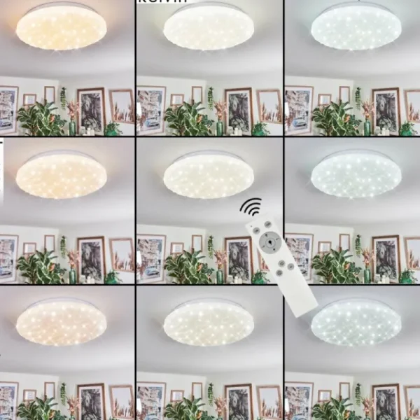 hofstein Deral Plafonnier LED Blanc, 1 lumière, Télécommandes* Lampes Modernes