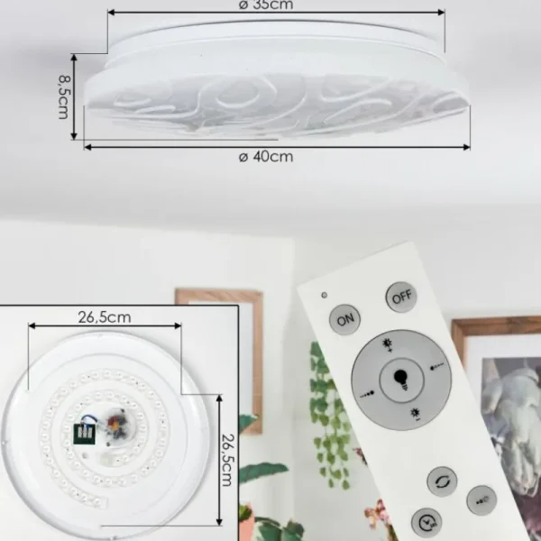 hofstein Deral Plafonnier LED Blanc, 1 lumière, Télécommandes* Lampes Modernes