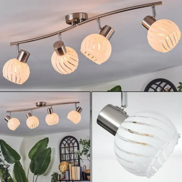 hofstein Dysted Plafonnier, Boule lumineuse Nickel mat, 4 lumières* Lampes En Verre